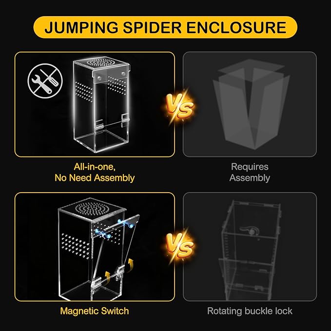 Jumping Spider Enclosure,Escape Proof Reptile Tank,Transparent Acrylic Complete Bug Habitat,Praying Mantis Terrariums,Arboreal Tarantula Cribs Cage,Insect Starter Container,Single Cylinder