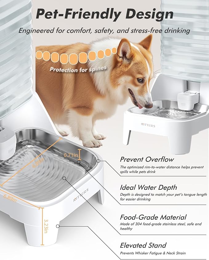 Automatic Dog Water Bowl Dispenser with Patented Faucet - 6L Large Gravity Cat Water Dispenser with Handle, Filter & Adjustable Base, Wide Mouth for Easy Clean, BPA-Free, Stainless Steel Pet Waterer