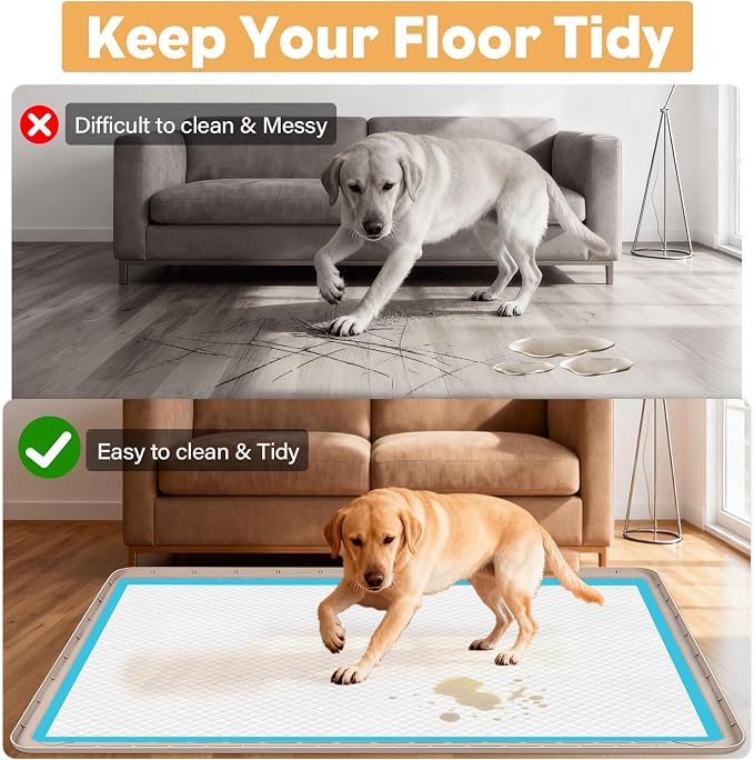 57" x40" Pee Pad Holder for Dogs Puppy Pad Holder Khaki | Extra Large Silicone Pee Tray for Dog Training Floor Protection Raised Edge Dog Potty Tray, No Pee Pads(