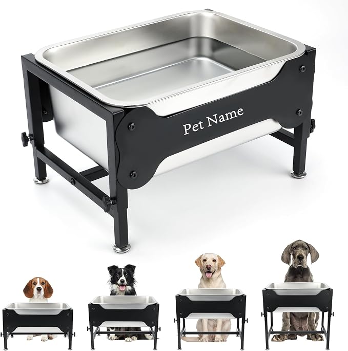 4 Gallon Elevated Dog Water Bowl, 4-Height Stand for Large Dogs | 4 Gallon Stainless Steel Bowl, 4 Heights 9.65-15.16 in, Non-Slip Feet, Indoor Outdoor Use, Easy-Clean Surface, Large Breeds