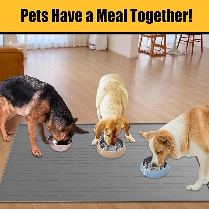 51.2"x25.6"(130cm×65cm) Largest Dog Food Mat, XXXXL Silicone Dog and Cat Mat for Food and Water Bowls, Thinken Waterproof Non-Slip XXXL Pet Feeding Mat for Floors, Brown