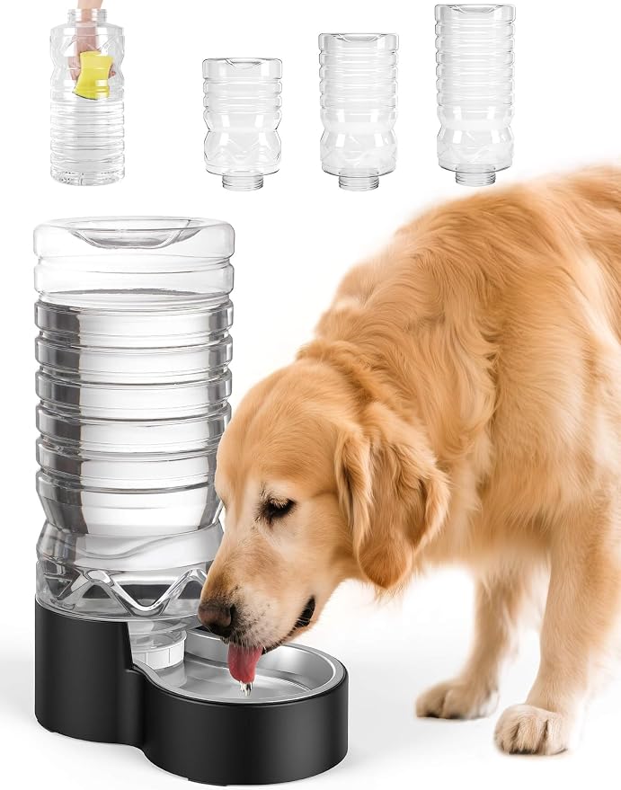 Heouvo 2.5 Gallon Automatic Dog Water Dispenser (9.5L-Black) | Wide Mouth, Easy Clean/ Removable Stainless Steel Bowl/ Gravity Refilling, Large Capacity for Cats and Dogs, Multi-Pet Homes