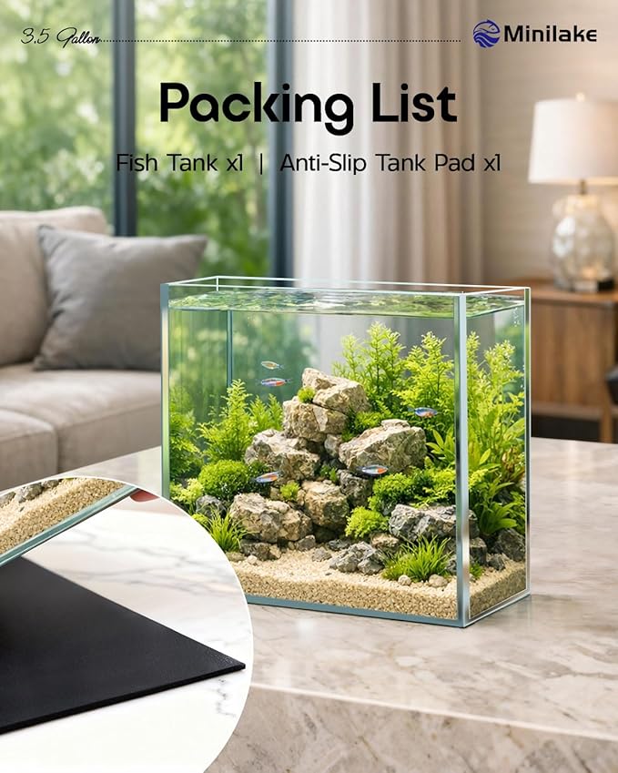 Glass Fish Tank, 3.5 Gallon Easy to Maintain Small Aquarium for Betta,Snails, Shrimp and Aquatic Planting.