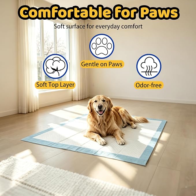 100 Count Dog Pee Pads 34" x 28", Super Absorbent Leak-Proof Training Pads | Quick-Dry Design,Dog Training Pads,6-Layer Protection,Soft Nonwoven Top Layer,XL Size,Versatile Use,Tear-Resistant