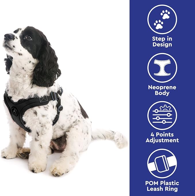 Gooby Sporty Escape Free Harness, Medium - Black, Neoprene, No-Pull, 4-Point Adjustment for Small Dogs up to 35 lbs | Patented escape-free frame; Reduces choking; 4-point adjustment; Soft neoprene padding; Durable webbed straps