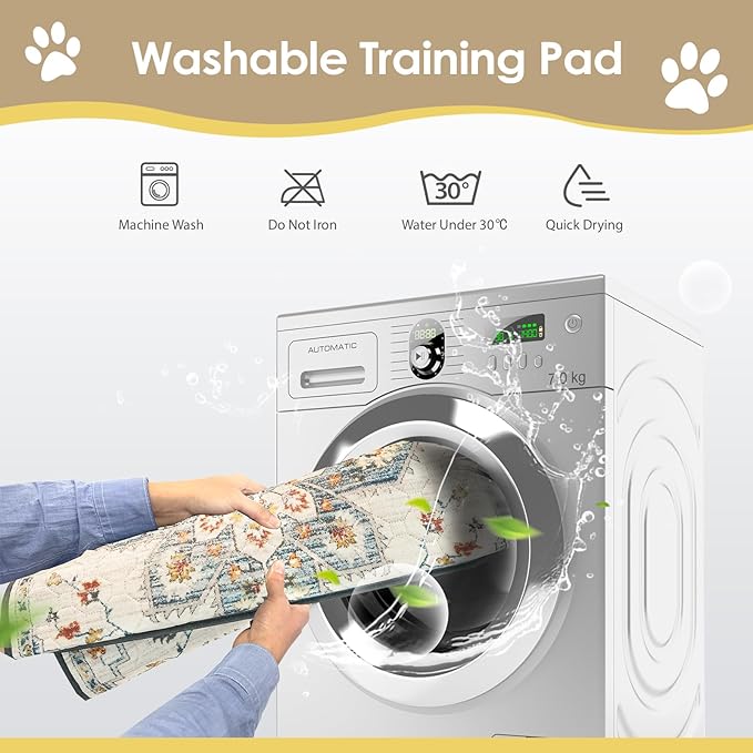 SCLOSE Washable Pee Pad for Dogs 2 Pack, 36" x 36" Reusable Puppy Pads Waterproof Dog Rugs, Super Absorbent, Leakproof, Dog Crate Pad, Playpen Mat, Whelping Pads, White Medallion