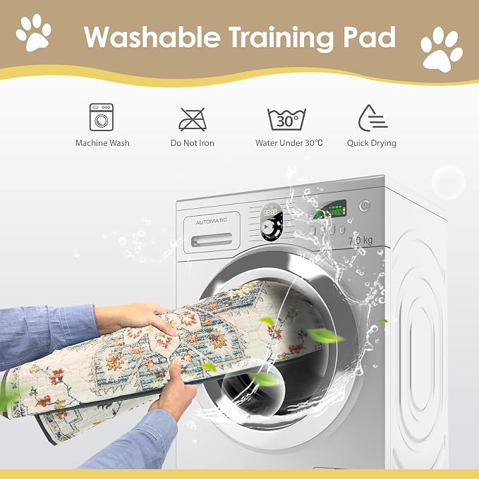SCLOSE Washable Pee Pads for Dogs Large 2 Pack, 48" x 48" Reusable Puppy Pads Waterproof Dog Rugs, Super Absorbent, Leakproof, Dog Crate Pad, Playpen Mat, Whelping Pads, White Medallion