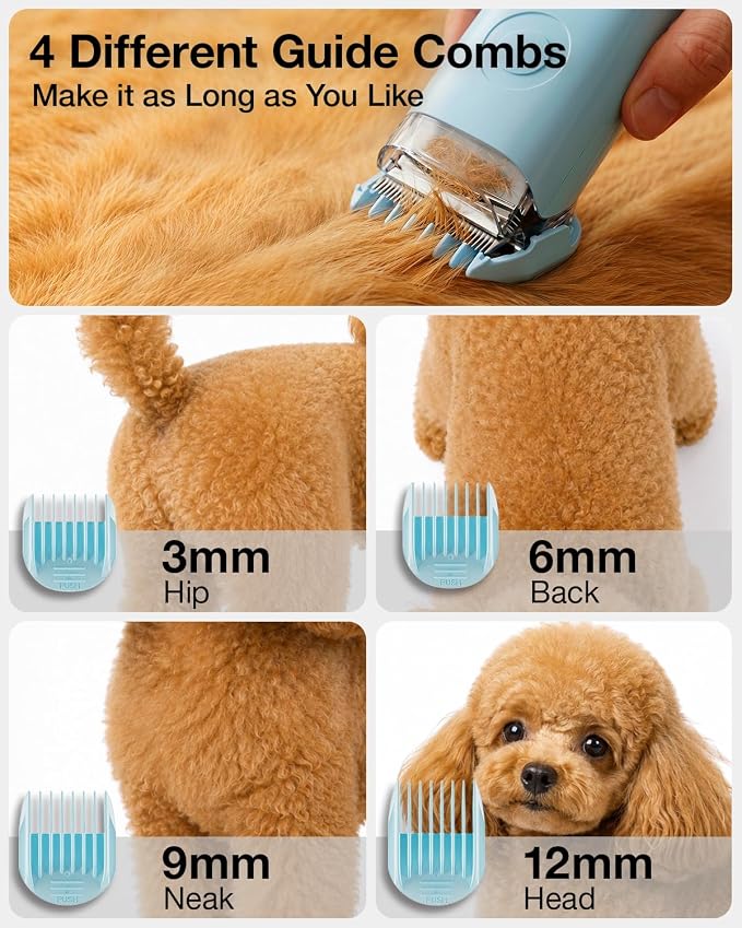 PETGUGU Dog Grooming Vacuum & Dryer for Shedding 7-in-1 Pet Clipper | All-in-One Dog Grooming Kit: vacuuming, brushing, shedding, trimming & drying. 3 adjustable temp, 2.5L dust cup, low noise.