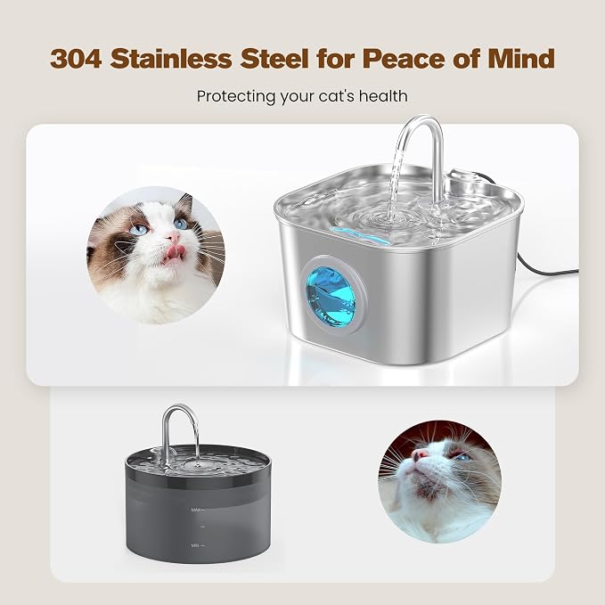 Stainless Steel Cat Water Fountain: 108oz/3.2L Pet Water Fountains Cat Watering Fountain Indoor Automatic Waterer Dispenser for Drinking Small Dogs Water Bowl Metal Kitty Faucet Watering Supplies