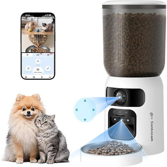 Automatic Cat Feeder with Dual 2K Camera, 5G WiFi with Night Vision, Cat Food Dispenser with App Controlled Pet Feeder, 2-Way Audio, Pet Feeder for Vacation & Work, Freshness Seal, Black