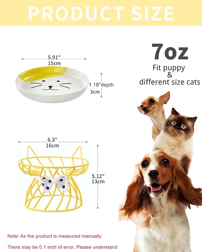 Elevated Ceramic Cat Bowl, Detachable Design, Yellow | Detachable Bowl Elevated Design Whisker Friendly Non-Slip Pads Premium Ceramic