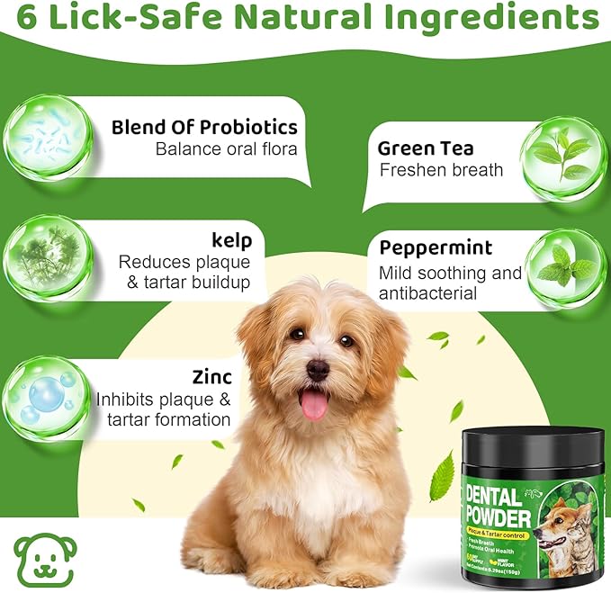 Dog Dental Powder, Dog Teeth Cleaning Powder and Cat Breath Freshener, Reduces Plaque & Bad Breath Off Pet Dental Care Supplies Tartar Remover for Dogs & Cats(150g)