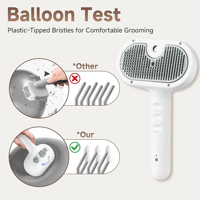 Pet Steam Brush for Dogs & Cats, 3-in-1 Shedding Grooming Tool | Self Cleaning Spray Comb with Mist, Dog Brush for Shedding, Cat Brush for Hair Removal, Long Haired Pets, 2 Waterless Shampoo