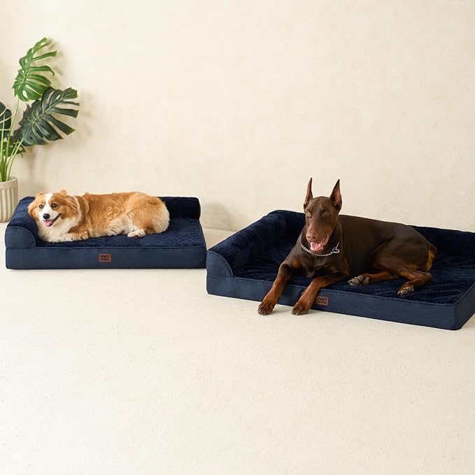 EHEYCIGA Memory Foam Dog Bed Large Size Dogs, Orthopedic Dog Bed Large with Washable Removable Cover, Waterproof Pet Sofa Couch with Nonskid Bottom, 36x27x6, Navy Blue | Washable Removable Cover, Waterproof Flat Pet Sofa Couch with Nonskid Bottom, 36x27x6