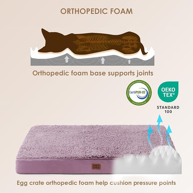 EHEYCIGA Orthopedic Dog Bed Medium with Removable Washable Cover, 30x20 | Egg Crate Foam Support, Durable Oxford fabric, Non-Slip Bottom, Machine Washable, Soft Waterproof Plush Pet Bed Mat For Crate