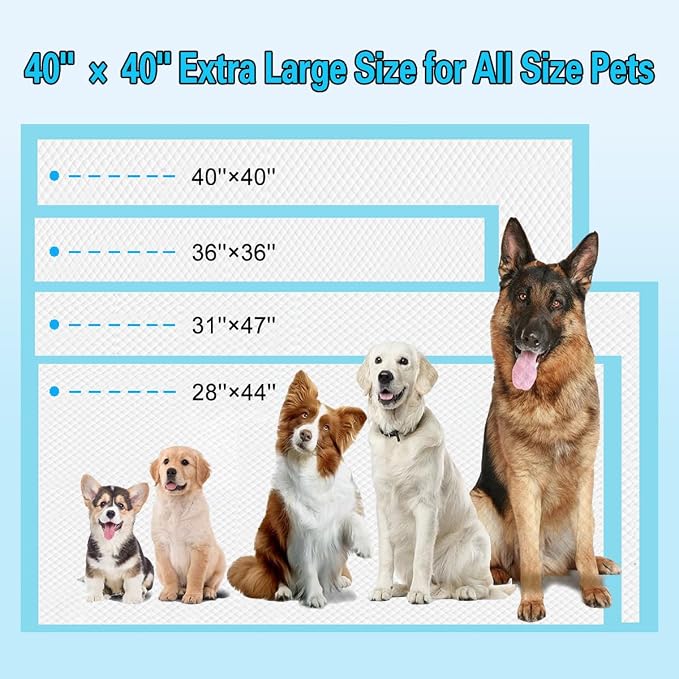 Puppy Pee Pads for Dogs 40"x40" 40 Count, Extra Large Dog Pee Pads, Leak-Proof & Super Absorbent Dog Pee Pads, Thicken Disposable Potty Pads Puppy Training Pads for Cats Rabbits