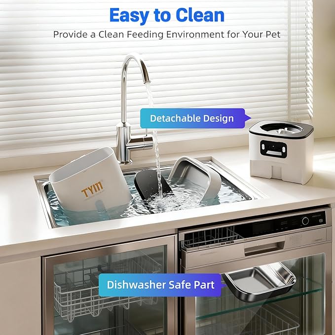 TYM Automatic Cat Feeder with 2 Camera for 2 Cats, 7L Dog Food Dispenser with Night Vision 2K 4MP, 5G WiFi Dual Auto Cat Feeder with Smart App for Multiple Cats & Small Dogs, Detachable for Clean