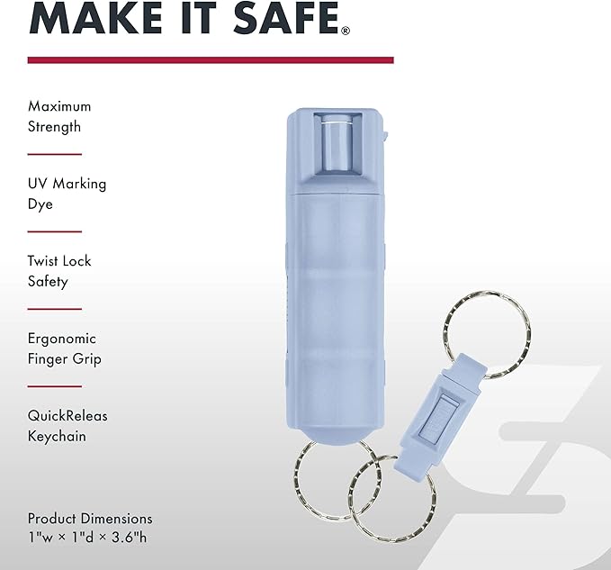 Sabre Pepper Spray - Quick Release Keychain for Easy Carry & Fast Access, Max Police Strength Self Defense OC Spray with UV Dye, 10 Sec. Spray Time, Finger Grip - Faster Aim, 0.54 fl oz,Secure Safety