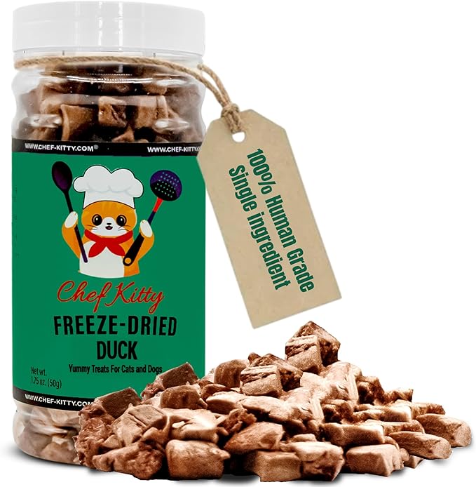 Duck Dog Treats | 100% Human Grade Freeze Dried Cat Treats, Single Ingredient | High Protein Cat & Dog Food Toppers | No Additives or Preservatives | Inspected & Tested in USA | 1.5 oz