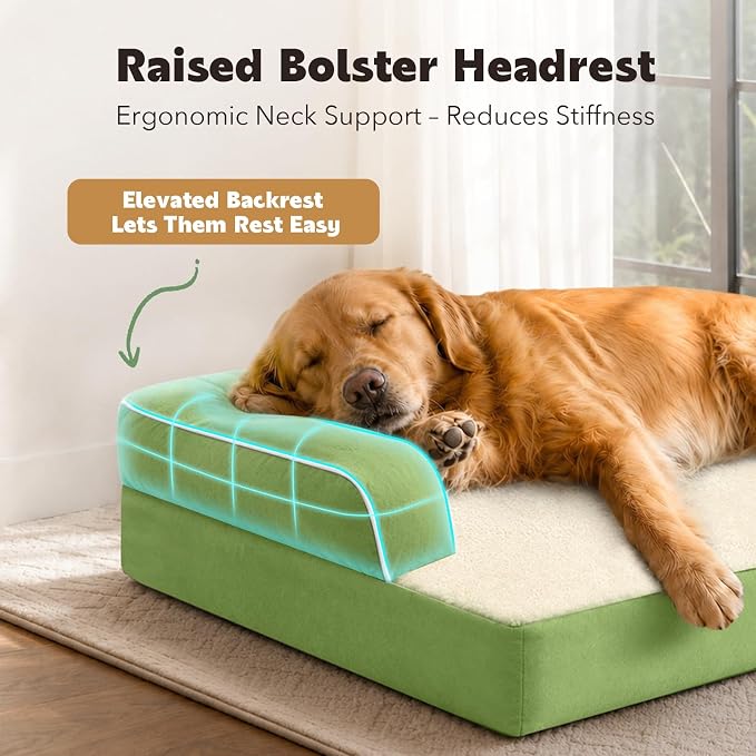 Orthopedic Washable Dog Bed with Bolster for Medium to Large Dogs | Pillow Support for Neck Relief, Egg Crate Foam, Waterproof Liner, Anti-Slip Bottom, Removable Bolster Cover, 36 x 27 Inch