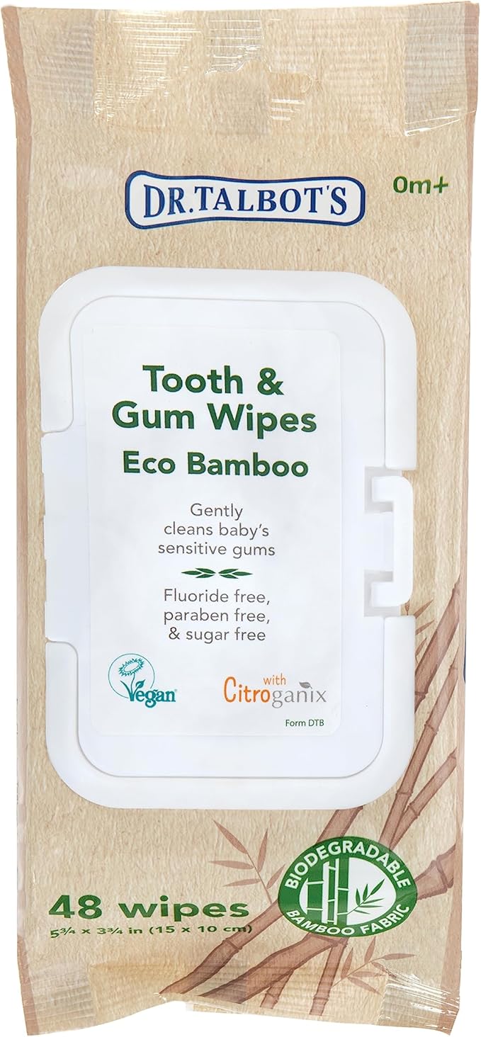 Dr. Talbot's Eco Bamboo Baby Tooth and Gum Wipes Naturally Inspired With Citroganix, 1-pack, 48 count