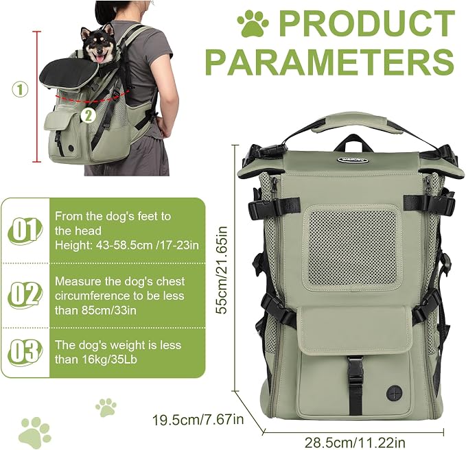 Wakytu Dog Backpack Carrier for Small Dogs,Pet Carrier for Travel & Hiking | Hands-Free Puppy Backpack,Adjustable Padded Breathable Straps,Ergonomic Front Facing Dog Carrier Backpack