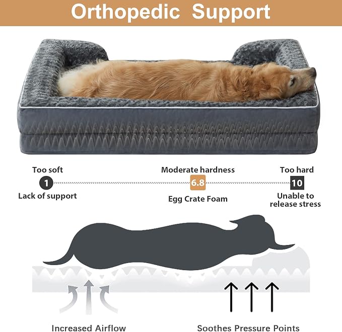 WNPETHOME Orthopedic Washable XXL Dog Bed for Senior Dog Cozy Sleep | Extra Large Waterproof Big Soft Dog Couch Sofa Bed for Dogs Relax with Removable Cover Supportive Pet Bed DarkGrey 48x35Inch
