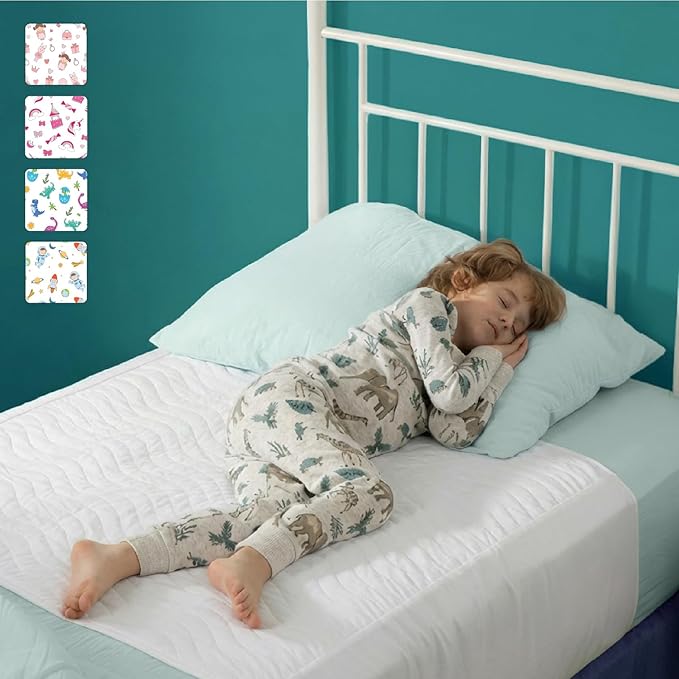 IMPROVIA® Pee Pads for Kids - Bed wetting Pads for Kids Potty Training Bed mats for Toddlers Waterproof Reuseable Washable Absorbent, Non Slip - White - Twin Size 34”x36 (2 Pack)