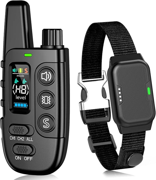 Shock Collar for Dogs, IP67 Waterproof Dog Training Collar with Remote Control, 3 Modes: Beep, Vibration, Safe Static, Rechargeable Adjustable for 15-110lbs Medium Large Dogs