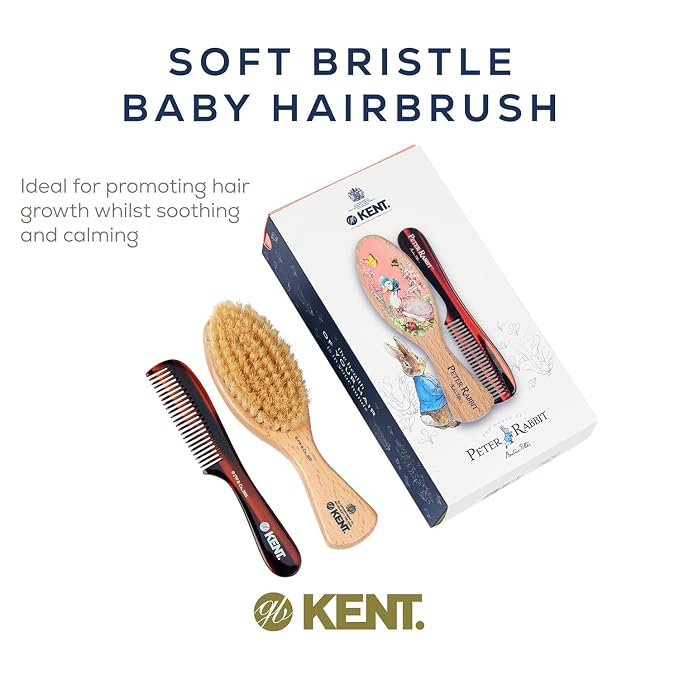 Kent Peter Rabbit Jemima Puddle Duck Baby Hair Brush and Comb Set, Soft Bristle Newborn Hair Brush, Wooden Beechwood Baby Brush Set for Fine Hair