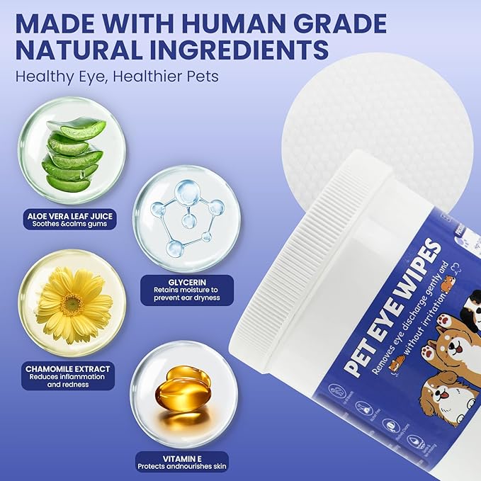 Dog Eye Wipes 180 Counts, Gently Clean Eye Wipes for Dogs & Cats Textured Grooming Pet Eye Wipes for Dogs and Cats, Fight Tear Stains, Eye Debris, Discharge, Mucus Secretions with Aloe & Chamomile