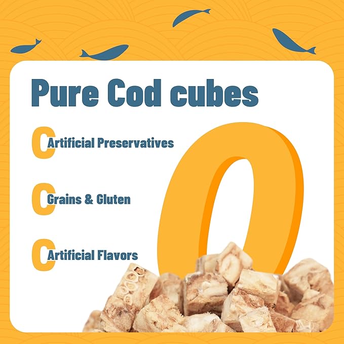 Just Try 4.76 oz Freeze-Dried Cod Bites for Dogs & Cats - High Protein, Low Fat Dog Treats - Grain-Free, Omega-3 for Joint Health