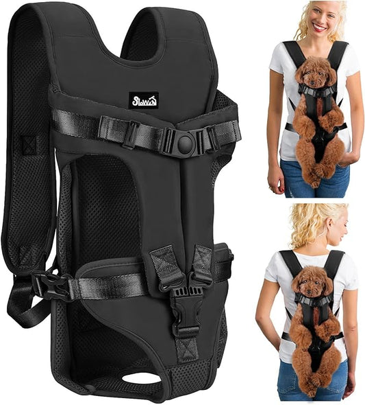 Lukovee Dog Backpack Carrier, Adjustable Front Carrier for Small Breeds | Legs Out Easy-fit, Hands Free, Lightweight, Dog Chest Pack for Hiking Travel Cycling Outdoor (B,L)