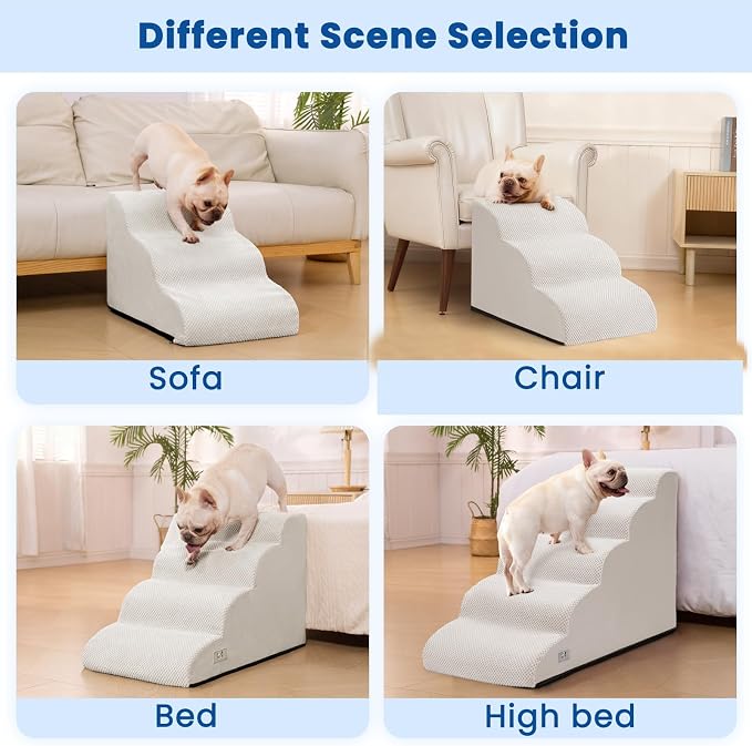 Dog Stairs for Small Dogs & Cats,3 Steps Non-Slip Pet Ramp for Couch,15.7"H | Airpanda Pet Stairs with Washable Cover & High-Density Foam,Gentle Curved,Ideal for Senior & Short-Legged Dogs,Light Grey
