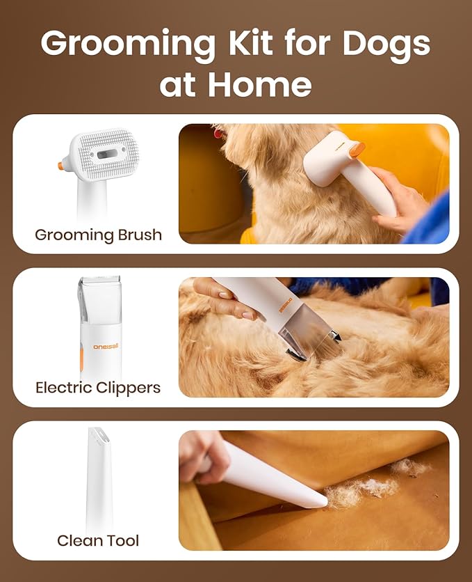 oneisall Dog Grooming Vacuum - 15000Pa Suction, Captures 99% Pet Hair to Reduce Shedding, Dog Grooming Clippers & Quiet Brush (≤59dB) with 4 Accessories, 2L Dust Canister for Home Cleaning（Orange） | 15000Pa Suction Power, Dog Grooming Kit, Low Noise≤59...
