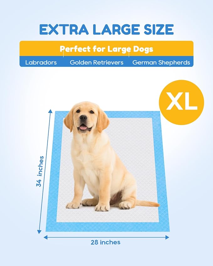 Extra Large Puppy Dog Pee Pads 28" x 34"-60 Count, Super Absorbent Disposable Dog Training Pads, Quick Drying, Leak-Proof, Ultra Thick Potty Pads for Dogs, Puppies, Doggie, Cats, Rabbits