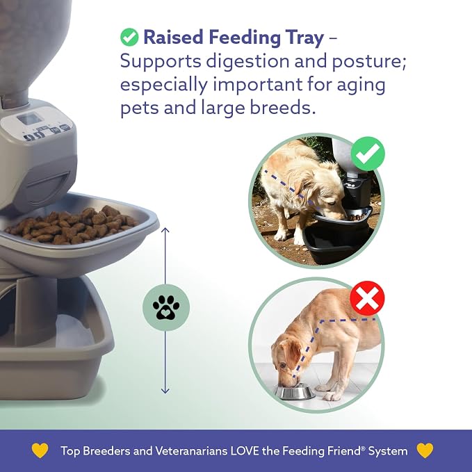 Feeding Friend® Automatic Dog & Cat Food Feeder with Water Dispenser –Smart Pet Feeder with Portion Control, OLED Display, Anti Jam Design, Battery Operated Dispenser for Small - (XS) Pets 4-15 Taupe