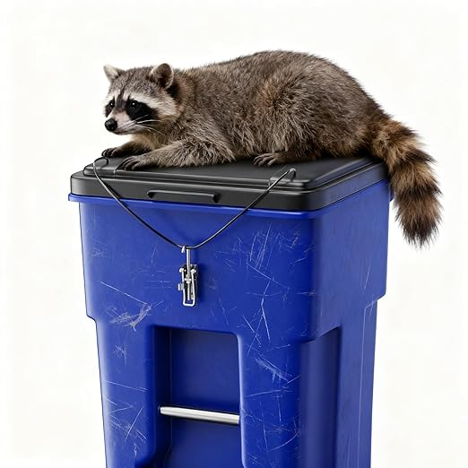 Trash Can Lock for Animals [Patent Pending] – 304 Stainless Steel Wire & Zero-Gap Tension Latch – Stops Raccoons, Dogs & Bears – Universal Garbage Can Lock for Outdoor Bins (Fits 20-100 Gal)