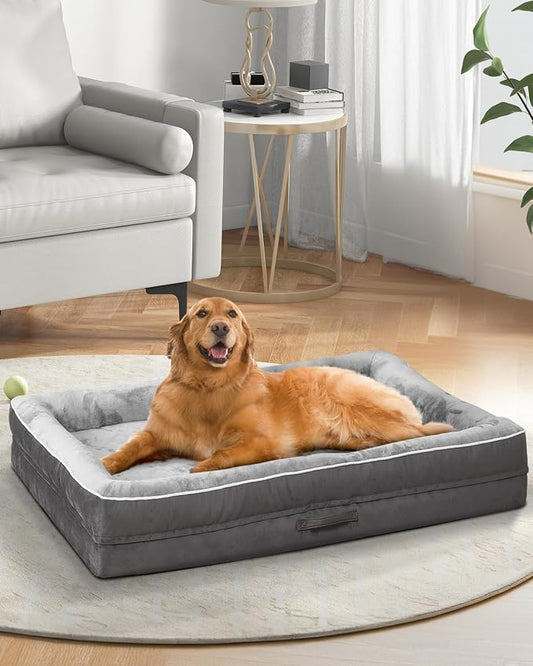 Upvilla Orthopedic Dog Bed XL, Four-Sided Dog Sofa, Washable Cover, Gray | Removable Waterproof Dog Bed Cover, Egg-Crate Orthopedic Foam, Built-In Carry Handle, Indoor Large Pet Beds, Cat Beds