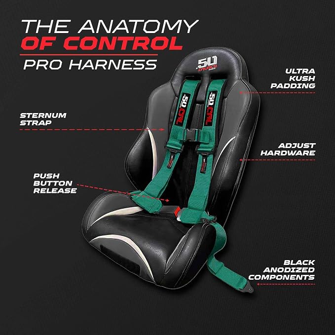 1pc 50 Cal Teal 4 Point Harness 2" Straps, Racing Harness Seat Belt | Ultra Kush padding, Push Button quick release hardware. Universal Fit for UTV, RZR, race car.