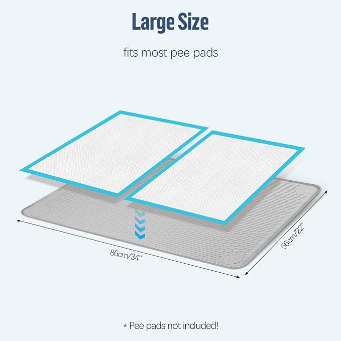 Pee Pad Holder for Dogs 34''x22'' Silicone Puppy Pee Pad Tray, Light Grey | Extra Large Dog Potty Tray Leak-Proof, High Edge, No Spill Training Pads for Floor Protection, No Pee Pads