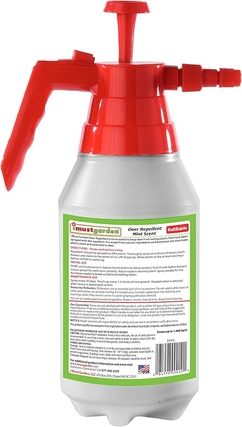 I Must Garden Deer Repellent: Easy Pump Spray Bottle - Mint Scent Deer Spray for Gardens & Plants – 45oz Ready to Use