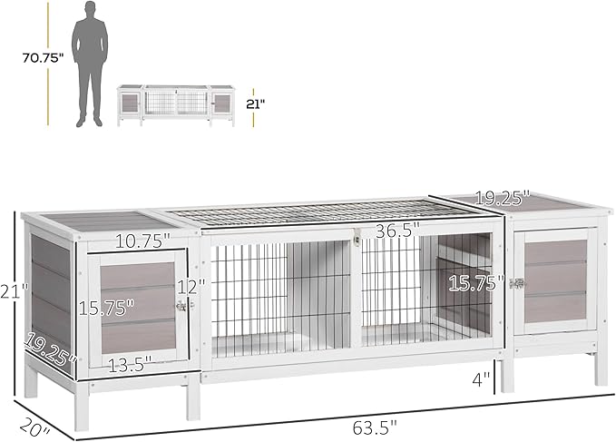 PawHut Rabbit Hutch, Bunny Cage, Guinea Pig House with Pull-Out Tray, and Divided Board for Rabbits, Chickens, Ducks, Indoor, White