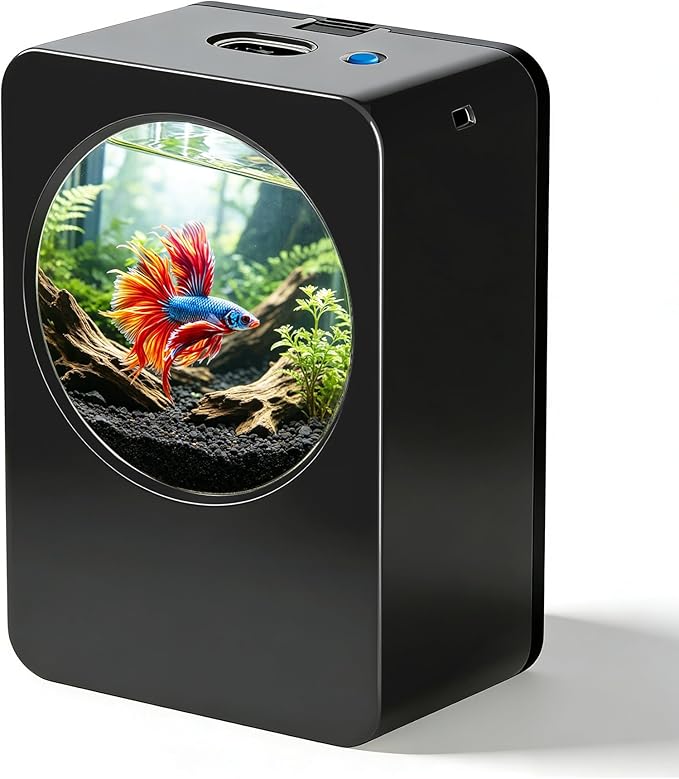 Betta Fish Tank 0.3 Gallon mini Desktop Fish Tank, Aquarium Starter Kits, Small Fish Tank for Office, Home, Bedroom, School, Store, Outdoor Garden, Lawn