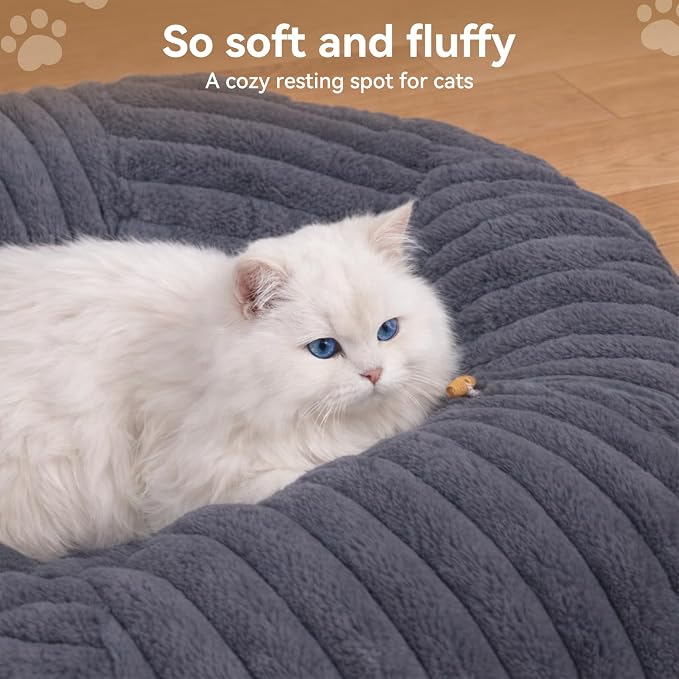 Dogpals Cat Tunnel Bed Cave 33" Lx10 Wx10 H for Indoor Cats | Washable Cozy Cushion, Soft Striped Plush Fabric, Hideaway Peekaboo Cave for Kittens, Puppies, Rabbits & Small Pets