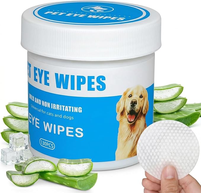 Dog Eye Wipes for Tear Stain Removal, Vet-Recommended Dog Eye Infection Treatment, Natural Dog Wipes for Discharge, Pet Eye Cleaner for Dogs&Cats, Gentle & Safe Pet Wipes for Sensitive Skin, 130 Count