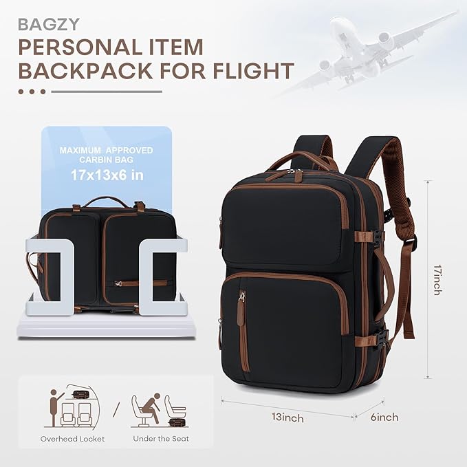 43x33x15cm Personal Item Bag Expandable 30L Travel Backpack 17x13x6 Inches Underseat Bag for Airlines Lightweight Carry on Luggage Water Resistant Flight Approved for College, Weekender Beige