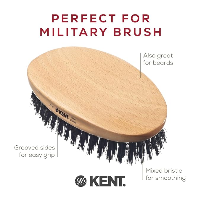 Kent Mens Beard Kit, 81T Extra Small Beard Mustache Comb, Fot All Fine Tooth Pocket Comb and PF22 Oval Palm Hair Brush. Beard and Mustache Grooming Kit for Travel and Home Beard Care. Made in England