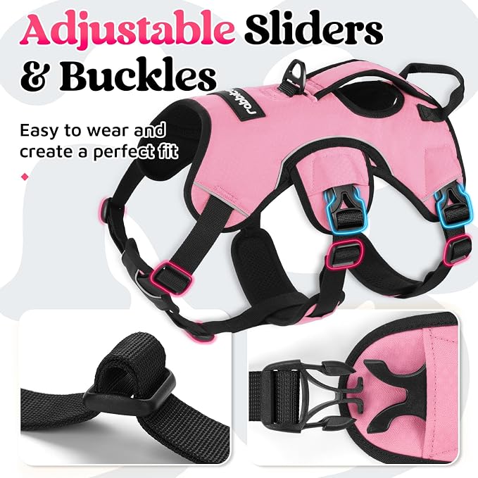 rabbitgoo Escape Proof Dog Harness for Medium, No Pull with Lift Handle | No Escape, Full Soft Padded, Reflective Adjustable Vest, Leash Clip for Walking Hiking Training, Pink, Medium
