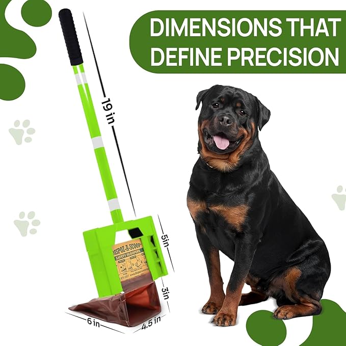 Dispoz-A-Scoop® Revolutionary 4-in-1 Dog Poop Scooper, 24" Handle & 8 Refill Bags - Fast, Easy, Clean with Disposable Bag Attachment, Just Scoop & "Pop" into trash. U.S.A, Always Stays Clean.